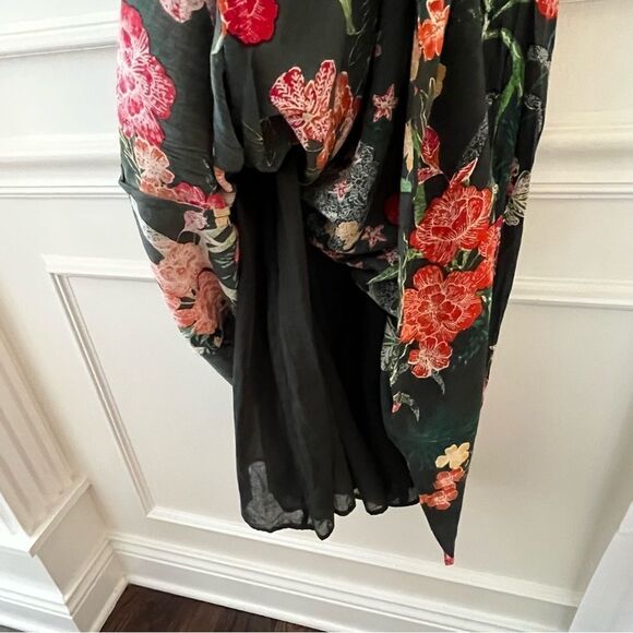 Walter Baker Wanita Rain Forest Green Floral Puff Sleeve Midi Dress Size XL NWT - Picture 7 of 12